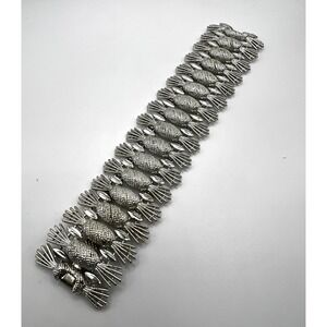 Sarah Coventry Vintage Signed Silver Tone Textured Wide Bracelet